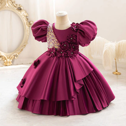 Elegant Party Dresses For Girls Sequined Flower Evening Princess Dress For Teens Children Birthday Formal Prom Performance Gown