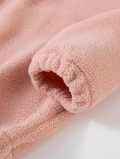 Girls Winter Casual Outfit Solid Color Fleece Thickened Hoodie Pants Clothes Set Half-Zip Children Sweater Sets