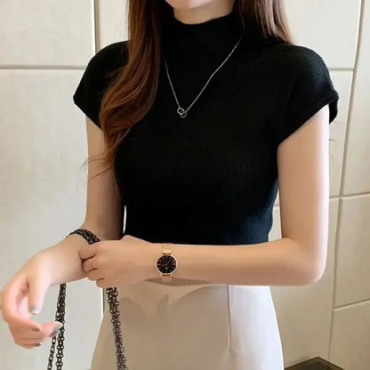 Sleeveless Mock Neck Knit Top for Women Stretchy Rib-knit Pullovers Sweater Layered Tops Female Spring Summer Basic Outfit