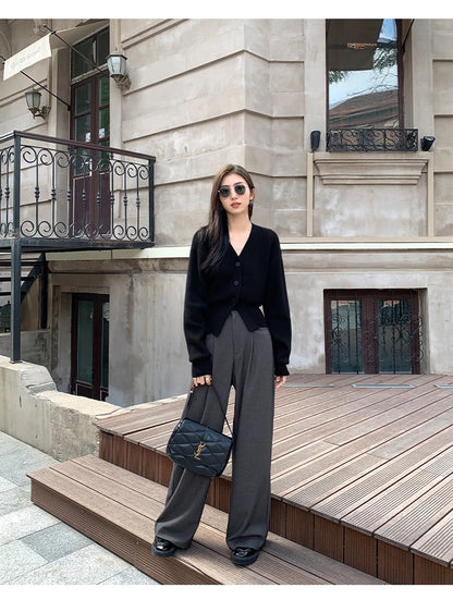 Zjaiss 2025 Autumn Winter Elegance Solid Color V-neck Sweater Knitted Casual Cardigan Unique And Niche Slim Fit Tops