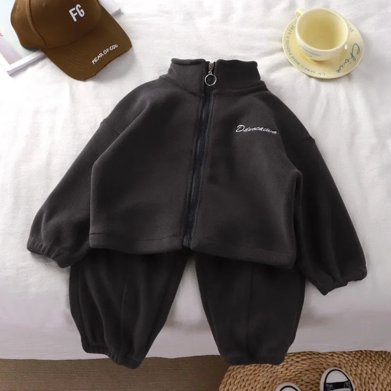 Baby Girls Boys Clothes Set Kids Coat+Pant 2pcs Outfit Toddler Fleece Costume 2024 Autumn Winter Children's Clothing Casual