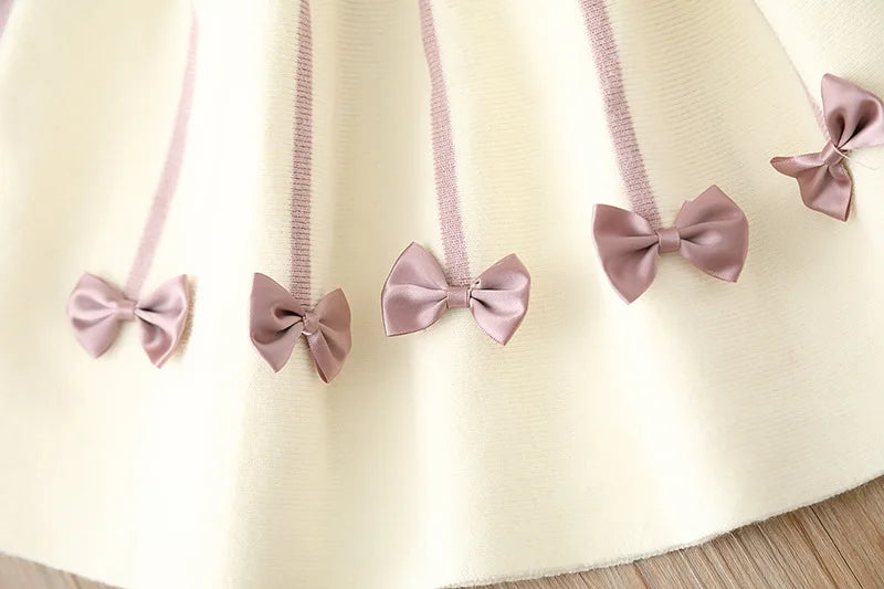 Girls' Sweater Skirt Sweaters Long Dress2025Autumn and Winter New Bow Sweet Princess Dress