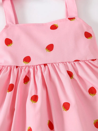 Summer Girls Fashion Casual Strawberry Print Dress