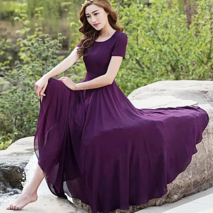 Summer Dress Women 2025 New Bohemian Beach Long Chiffon Dress Elegant Ladies Short Sleeve 5XL Sundress Women's Clothing Vestidos