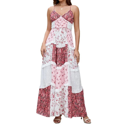 Women'S Spring/Summer Casual V-Neck Floral Printed Beach Midi Dresses Vestido Mujer Summer Dress Robe Femmes Dress Women