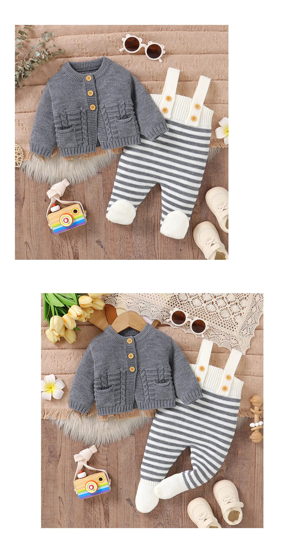Winter Baby Clothes Set Autumn Casual Long Sleeve Knitted Infant Boys Girls Sweaters Cardigans+Rompers Outfits 2pcs Toddler Wear