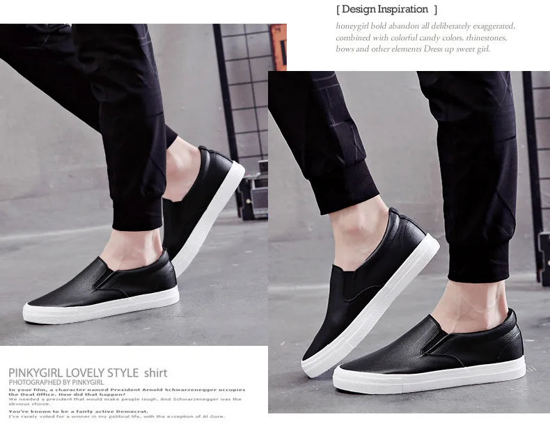 New Shoes for Men Leather Casual Shoes Spring Fashion Concise Flat Shoes 2 Colors Slip-on Loafers