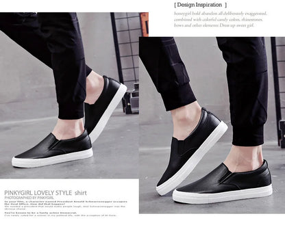 New Shoes for Men Leather Casual Shoes Spring Fashion Concise Flat Shoes 2 Colors Slip-on Loafers