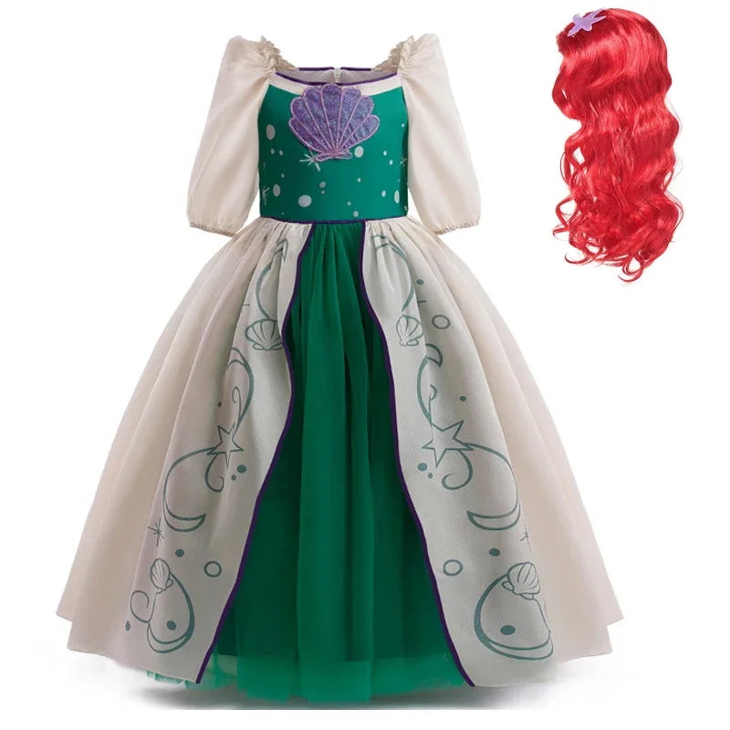 Children's Party Dresses For Girls Elegant Dresses Fashion Mermaid Princess Dress And Wig Kids Girl Clothes Summer Prom Dress
