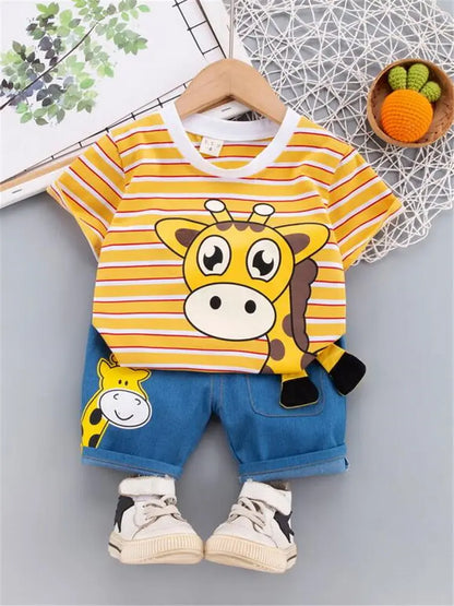 Summer Children Boys Clothing Kids Cartoon T-Shirt Shorts 2Pcs/Set Toddler Leisure Sport Suits Baby Cotton Tracksuits 0-5 Years