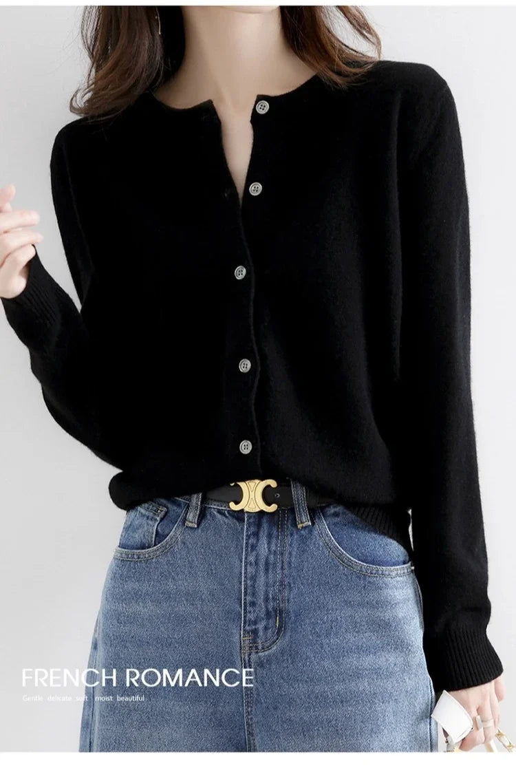 Women Autumn Winter Single-Breasted O-Collar Cardigan Vintage Long Sleeve Knitting Sweaters Casual Loose Versatile Streetwear