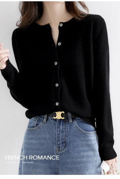 Women Autumn Winter Single-Breasted O-Collar Cardigan Vintage Long Sleeve Knitting Sweaters Casual Loose Versatile Streetwear