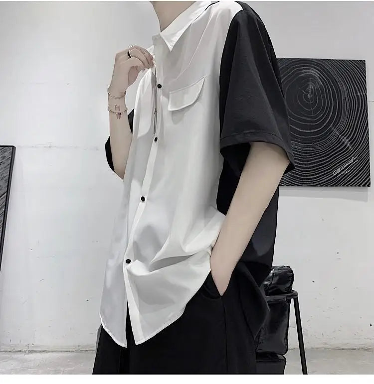 Summer Men Loose Short Sleeve Shirt Trendy High Street Stylish Top