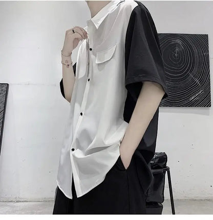 Summer Men Loose Short Sleeve Shirt Trendy High Street Stylish Top