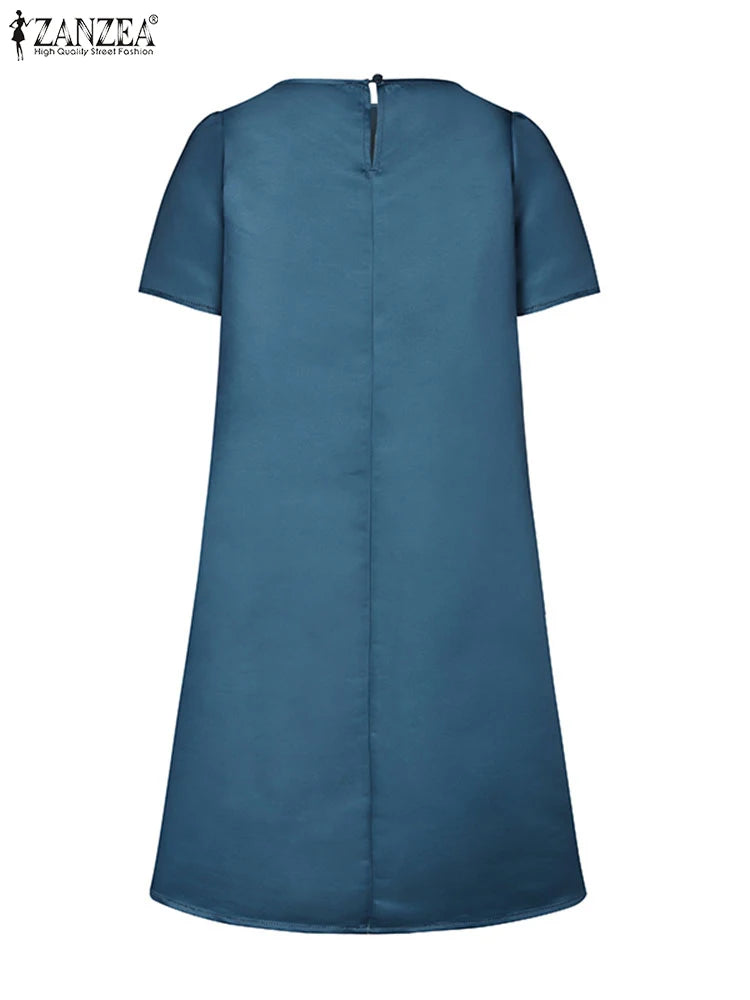 Women Elegant Party Dress Summer Casual Floral Work Vestidos Robe Sarafan 2024 ZANZEA Fashion Short Sleeve Embroidery Dresses