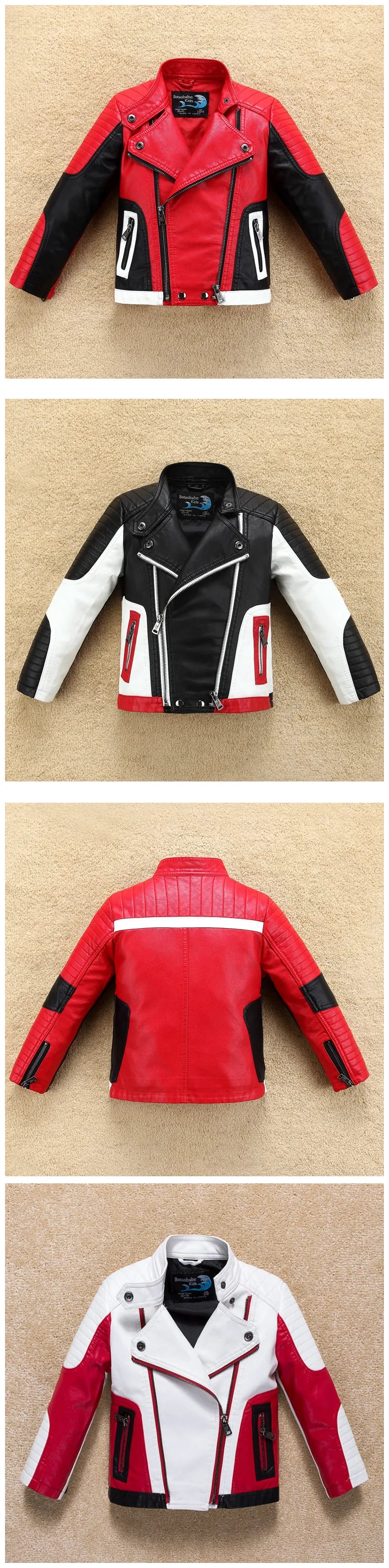 Handsome Cool Design Boys Leather Motor Jacket For Autumn Spring Kids Warm Coat Bomber  Baby Toddler Winter Clothes 2-12 years