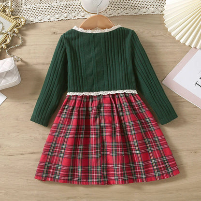 Kids Christmas Dress for Girls Clothes Autumn Winter 2024 New Child Cute Cartoon Print Long Sleeve Princess Dress Casual 2-8Y
