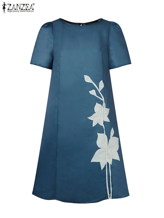 Women Elegant Party Dress Summer Casual Floral Work Vestidos Robe Sarafan 2024 ZANZEA Fashion Short Sleeve Embroidery Dresses
