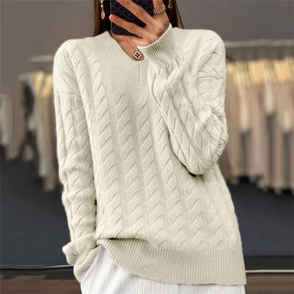 V-Neck Women's Sweater Autumn Winter New Fashion Long Sleeved Knit Pullover Warm Solid Basic Female Tops Knitwear