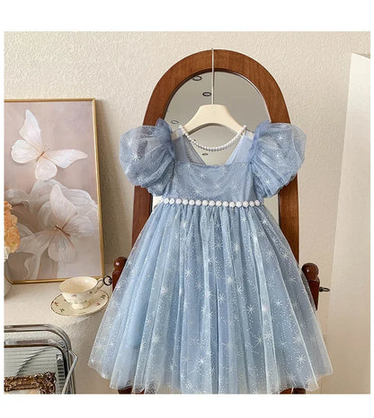 Girls Casual Dresses Summer Dress for Girls Children's Ethereal Puff-Sleeve Tulle Princess Dress Kids Clothes