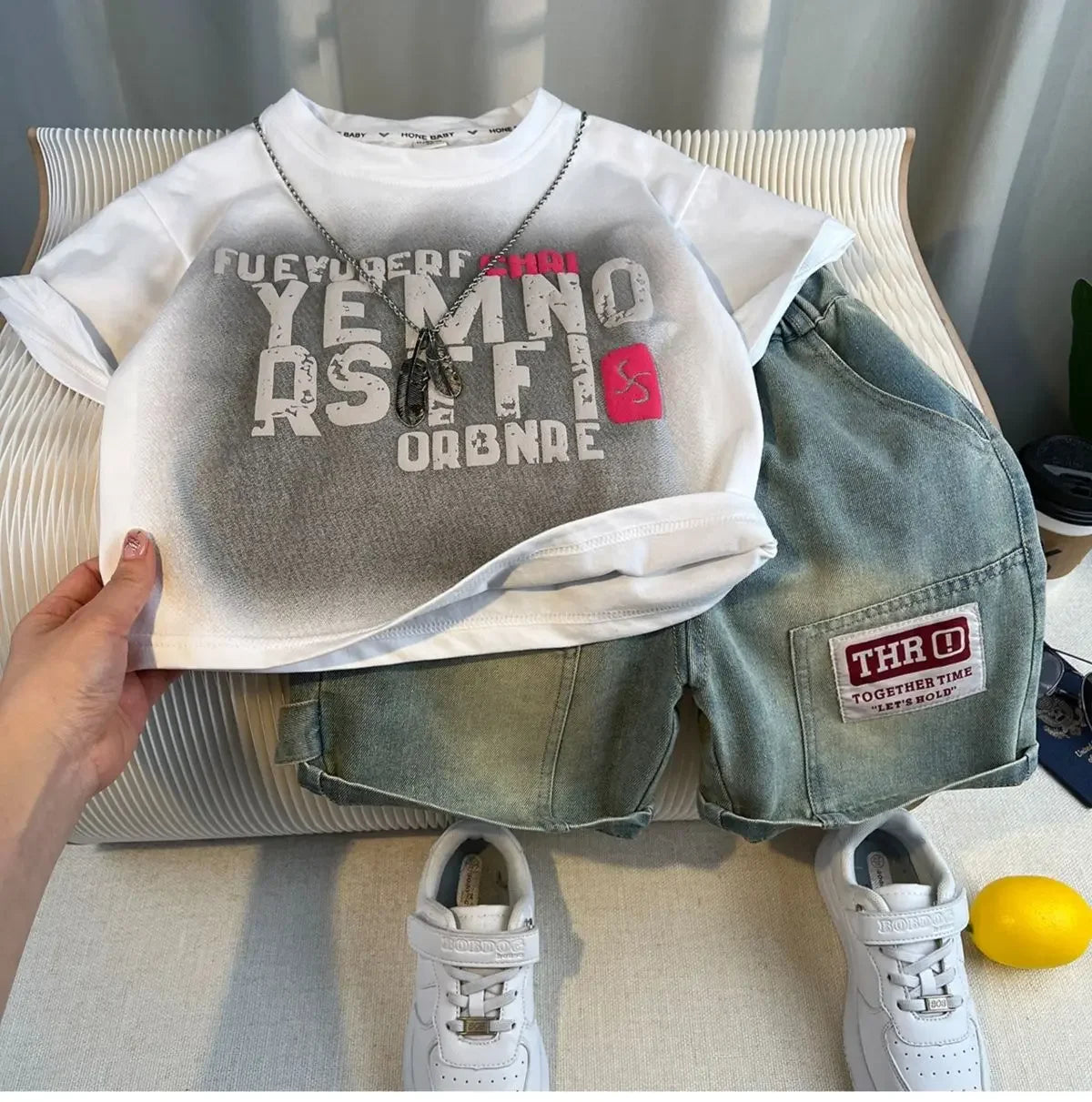 Boys Summer 2025 Boutique Design Outfits Baby Boys Short Sleeve Striped T-Shirt Jeans Shorts 2pcs Korean Clothes for Children