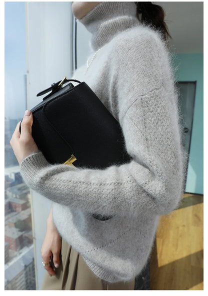 2024 Autumn and Winter Women's Dress 100% Mink Cashmere Sweater Turtleneck Knitted Long Sleeve Thick Warm Pullover Fashion Top
