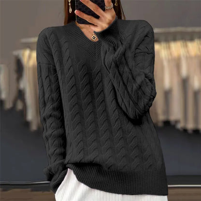 V-Neck Women's Sweater Autumn Winter New Fashion Long Sleeved Knit Pullover Warm Solid Basic Female Tops Knitwear