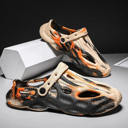 Men's Slippers New 2025 Platform Sandals for Men Anti-slip Mens Shoes Man Wearing Outside Summer Hollow Breathable Flat Pvc