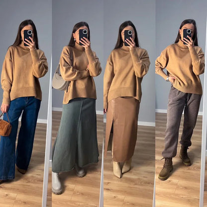 Winter Clothes Brown Sweaters Women Oversize Turtleneck Warm Pullovers Thick Sweaters For Women Oversized Sweater White Jumpers