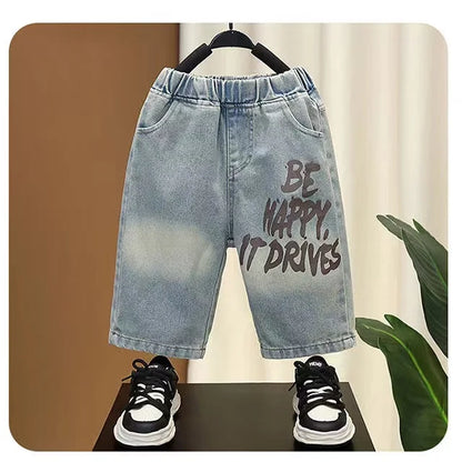 Boys Summer Clothing Set 2024 New Handsome Children's Short Sleeved Clothes Trendy Baby T-shirt Jeans Thin Two-piece Set
