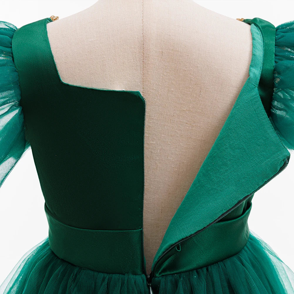 Girl Party Dress Wedding Prom  Children Christmas Princess Dress Green Ball Gown Children Birthday Party Dress 1 2 3 4 5 6 years