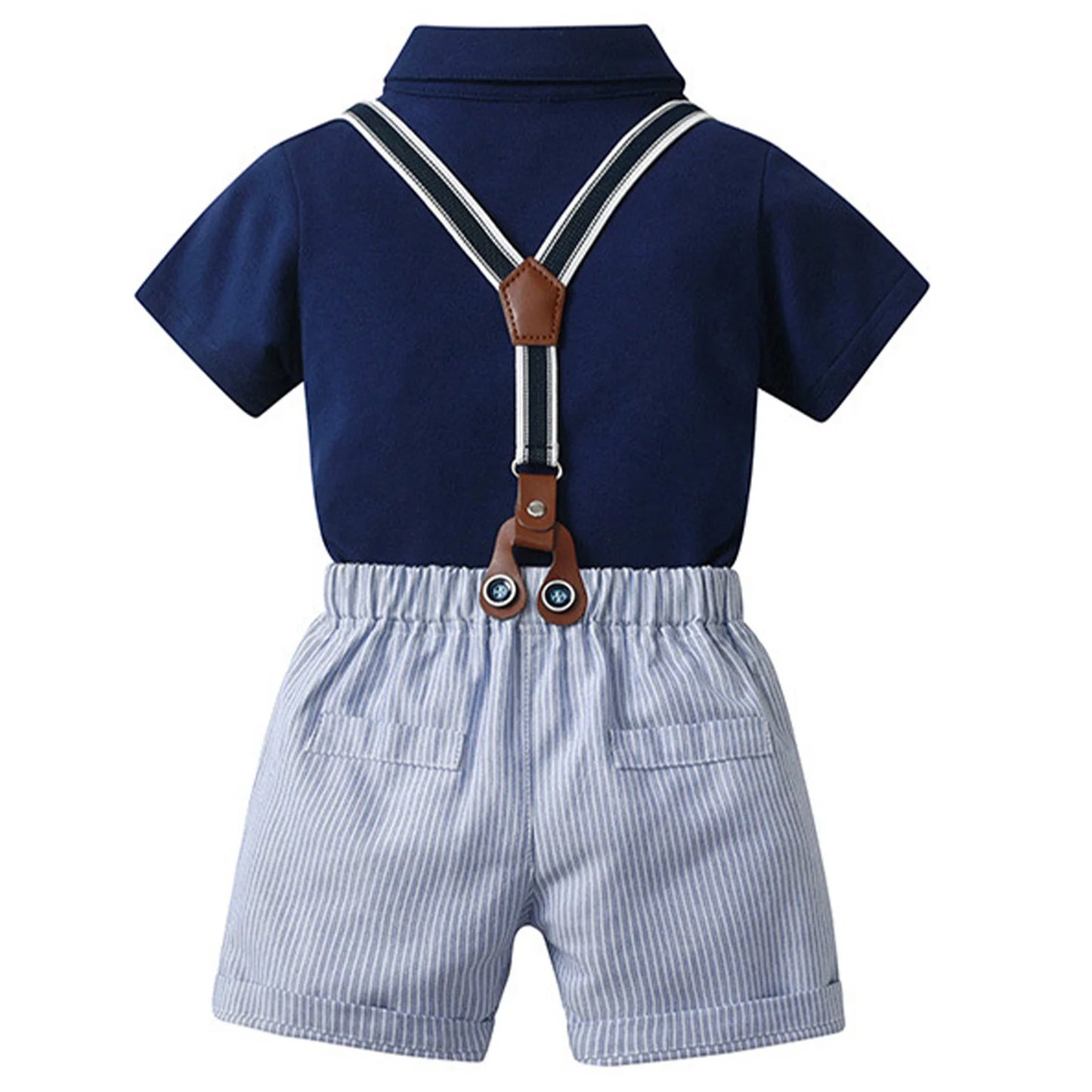 Baby Boys Summer Short Sleeve Lapel Bow Tie Romper with Suspender Shorts Beret Christening Birthday Wedding Party Gentlemen Suit