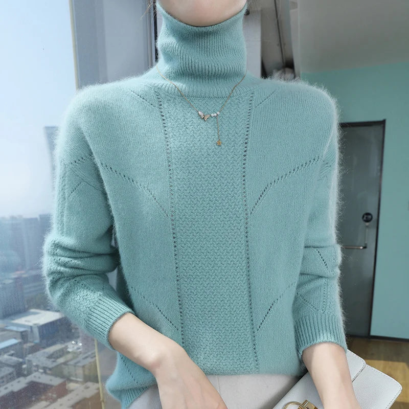 2024 Autumn and Winter Women's Dress 100% Mink Cashmere Sweater Turtleneck Knitted Long Sleeve Thick Warm Pullover Fashion Top