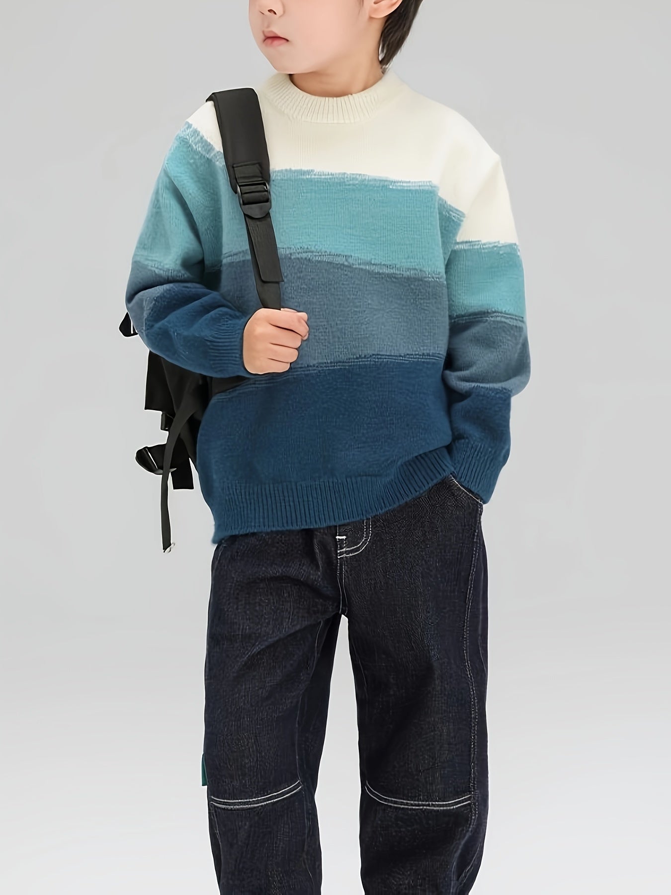 Boys' Winter Sweater Thick Warm Pullover - Soft Stretchy Knit Round Neck Casual Top, Machine Washable Regular Fit for Medium & Large Kids, Autumn & Winter Clothing, Comfortable Kids Wear