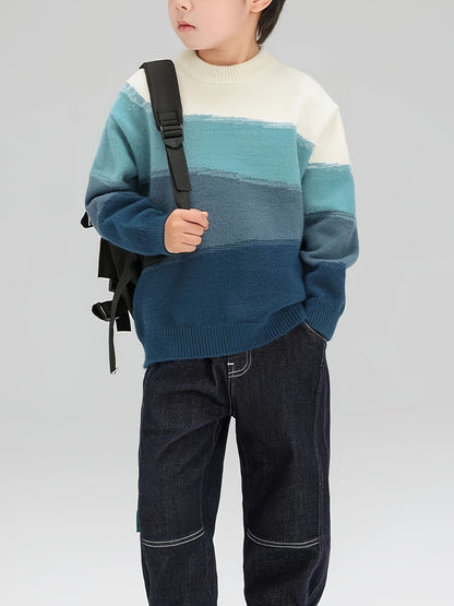 Boys' Winter Sweater Thick Warm Pullover - Soft Stretchy Knit Round Neck Casual Top, Machine Washable Regular Fit for Medium & Large Kids, Autumn & Winter Clothing, Comfortable Kids Wear