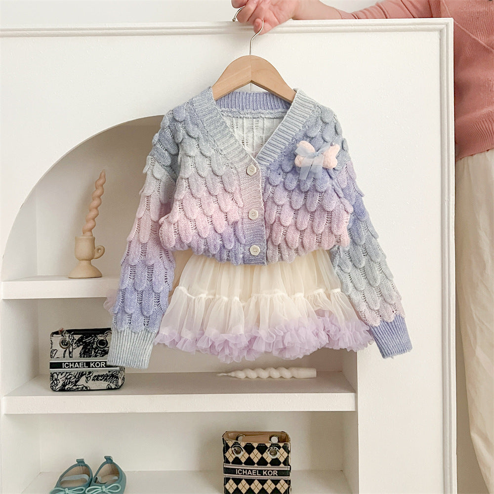 Autumn And Winter Color Changing Colorful Cardigan Tutu Skirt Gradient Color Cute