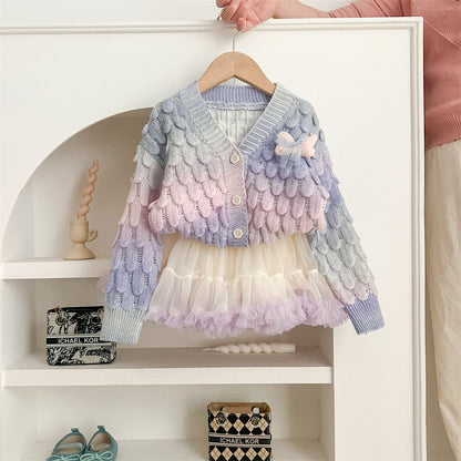Autumn And Winter Color Changing Colorful Cardigan Tutu Skirt Gradient Color Cute