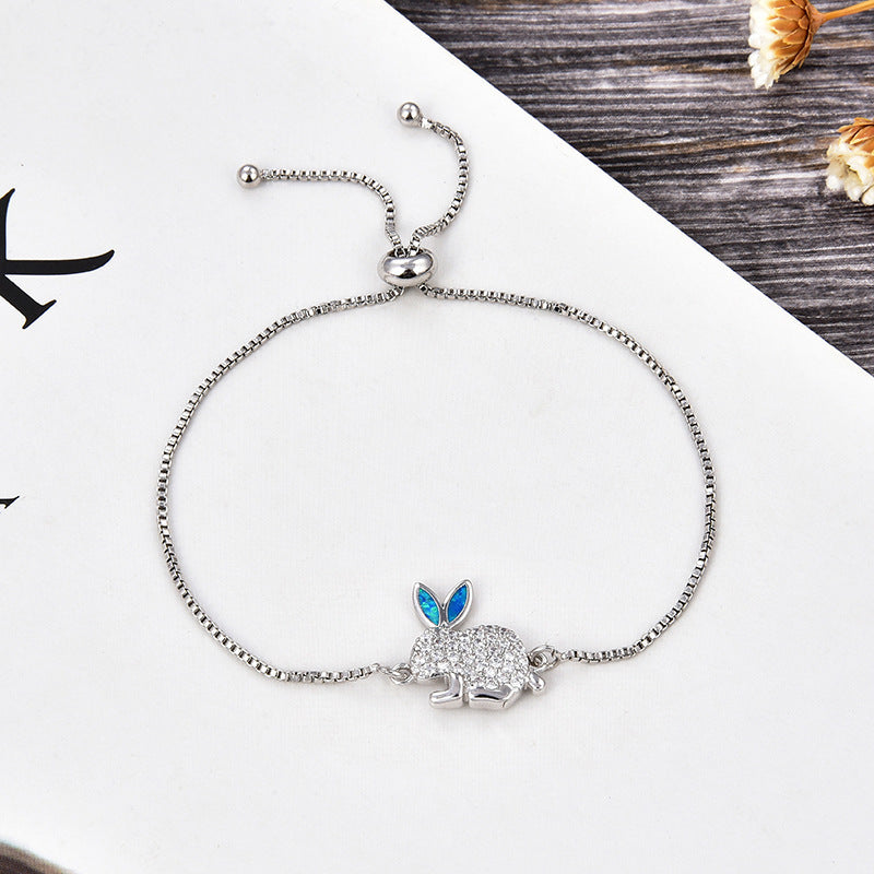 Copper New Handmade DIY Clothing Sccessories Ornament Accessories Rabbit Connector Natural Opal Zircon Bracelet For Women