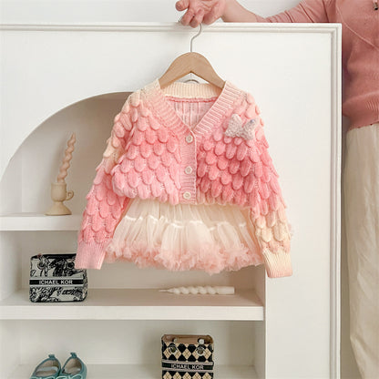 Autumn And Winter Color Changing Colorful Cardigan Tutu Skirt Gradient Color Cute
