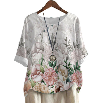 Women's Cotton And Linen Fashion Printed Loose Shirt