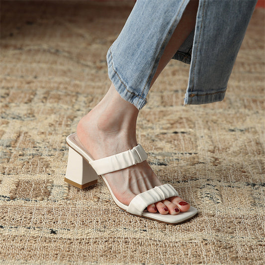 Summer New Open-toed Square Toe Ladies Lazy Shoes