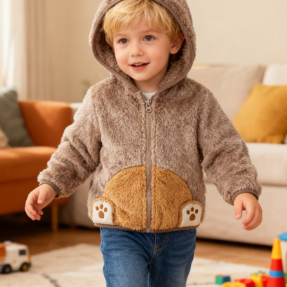 [Soft Warm Winter Coat] Boys' & Girls' Fleece Jacket - Soft Warm Winter Coat with Hood, Zipper Closure, Plush Bear Face & Paw Print Design, Soft Light -Friendly Fabric for Boys & Girls, Winter Clothes For Boys, Winter Clothes