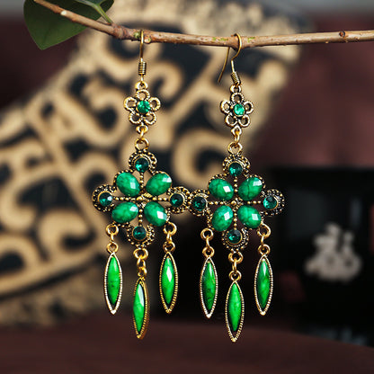 New Retro Ethnic Style Accessories Diamond Hole Blue Long Fringe Earrings Women