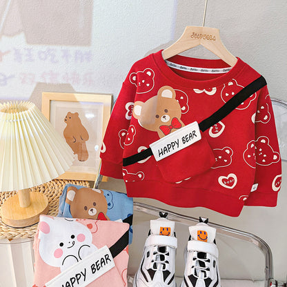 Printed Cartoon Round Neck Long-sleeve Suit Baby Casual Trousers Two-piece Suit