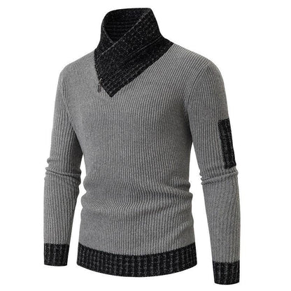 Independent Station Casual Slim Knit Pullover Long-sleeved Scarf Collar Sweater Men's