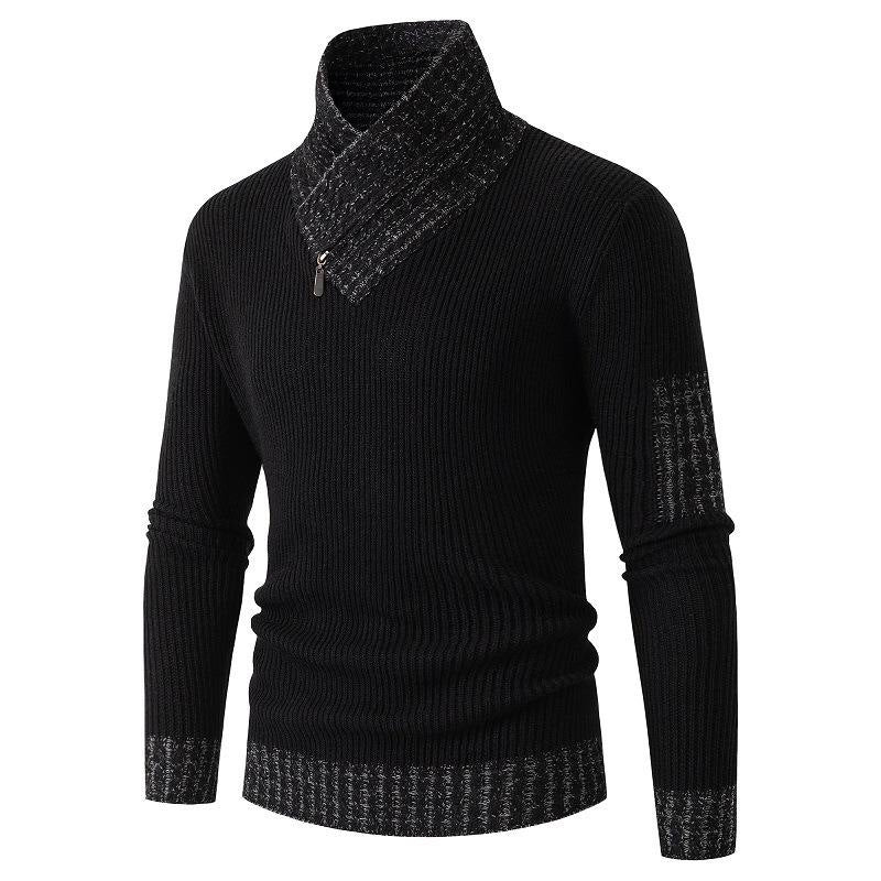 Independent Station Casual Slim Knit Pullover Long-sleeved Scarf Collar Sweater Men's