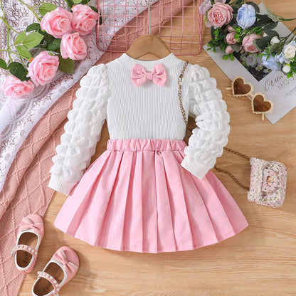 Two Piece Set Of Girls' Bubble Sleeve Skirt