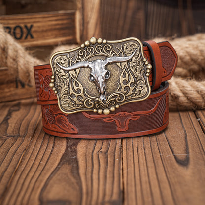 Belt Brown Men's Leather Belt Neutral Retro Style Embossed