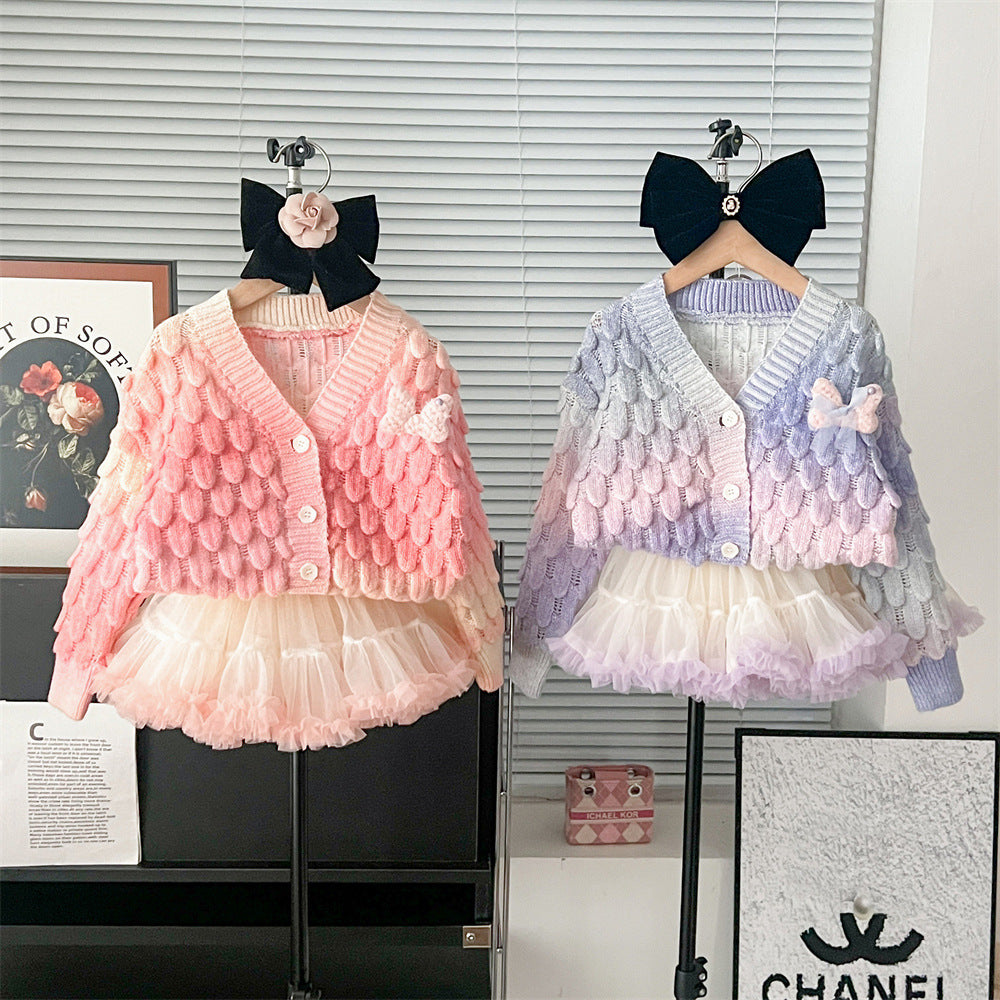 Autumn And Winter Color Changing Colorful Cardigan Tutu Skirt Gradient Color Cute