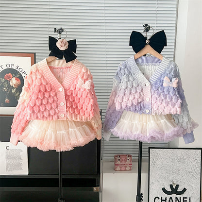 Autumn And Winter Color Changing Colorful Cardigan Tutu Skirt Gradient Color Cute